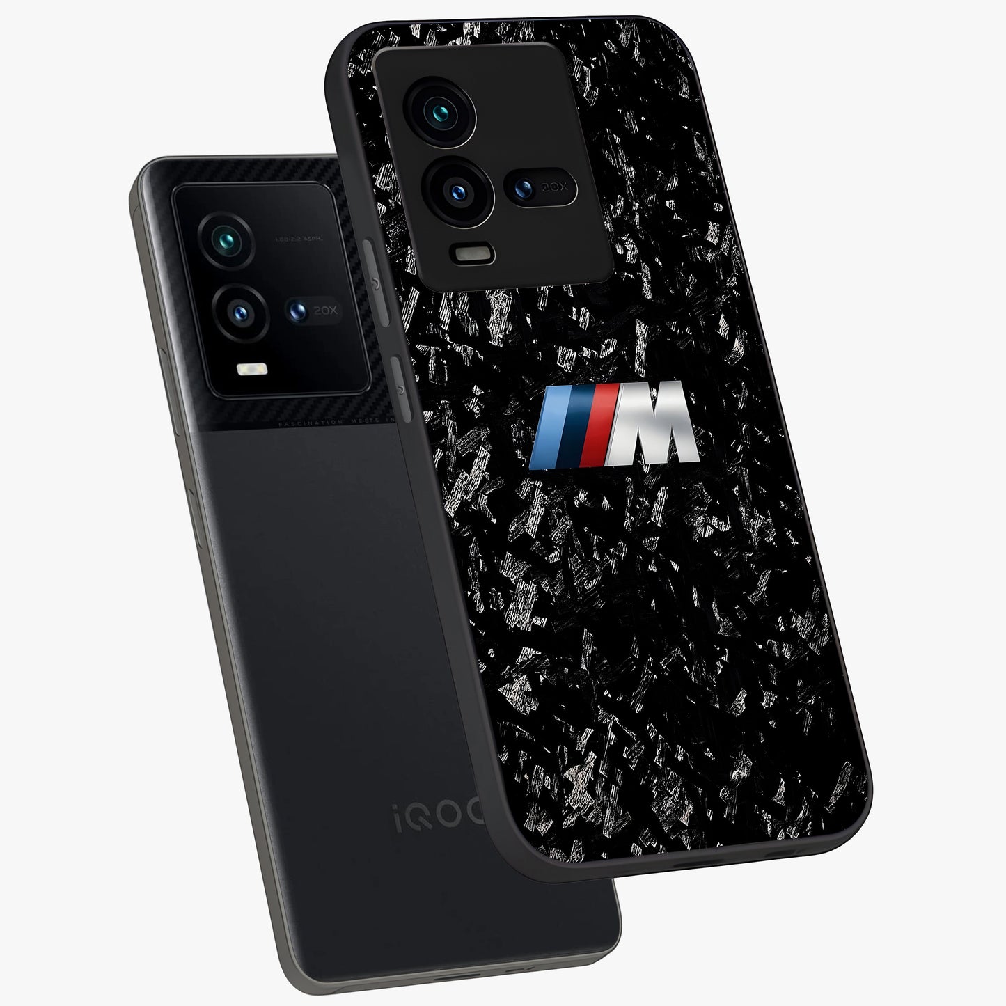 Carbon Speed Mark Glass Case displayed in angled mockup highlighting racing inspired carbon design and sleek aesthetic style.