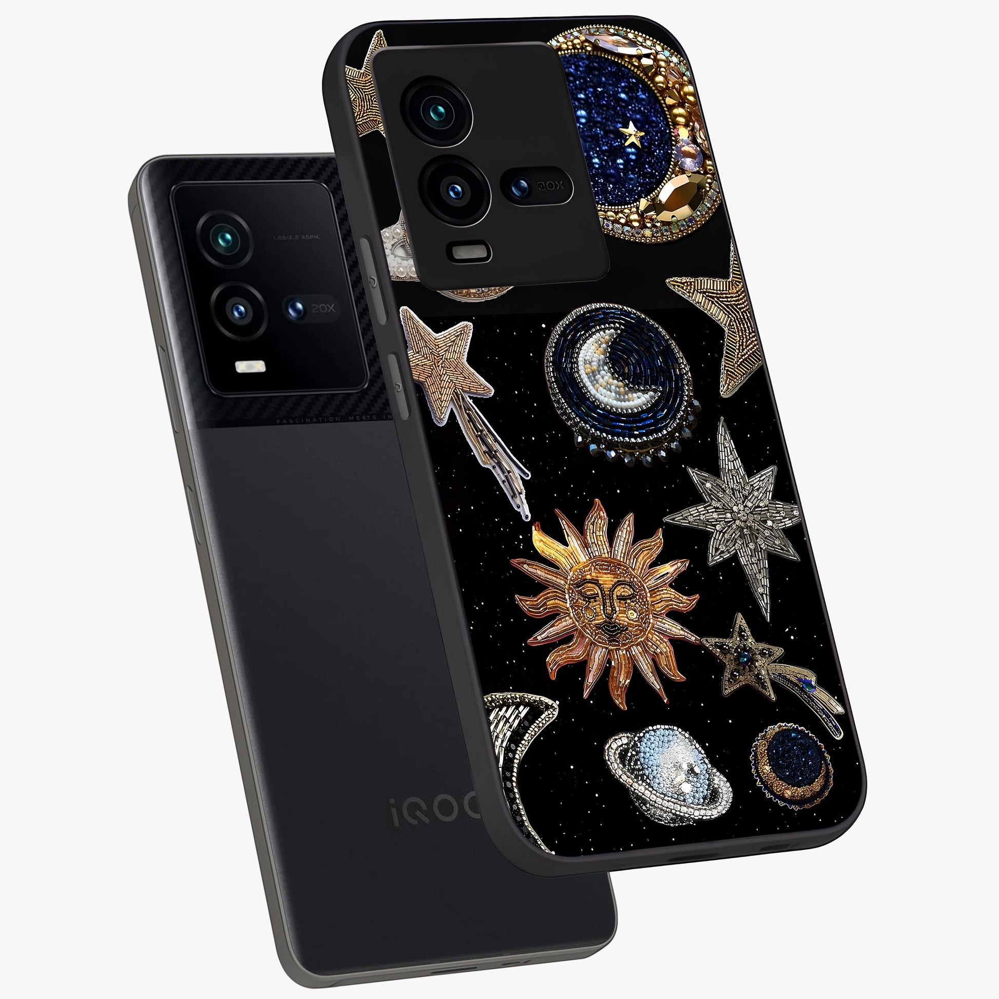 Celestial Gem Constellations Glass Case displayed in angled mockup highlighting gemstone inspired constellation design.