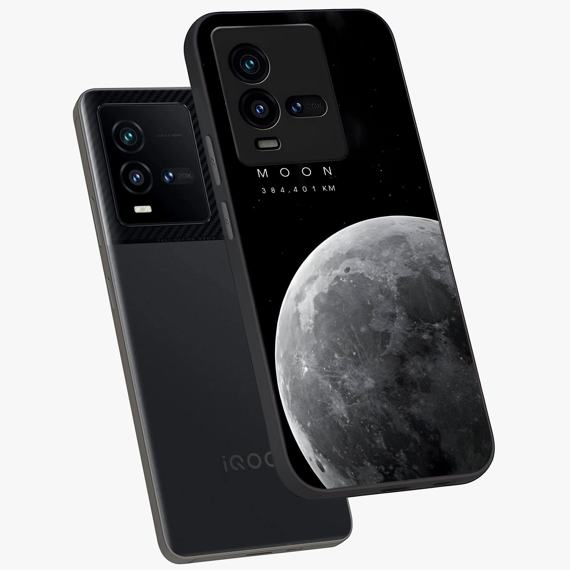 Cosmic Moon Glow Glass Case displayed in angled mockup highlighting celestial moon design with cosmic aesthetic theme.