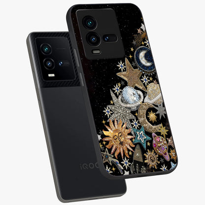 Cosmic Sparkle Dreams Glass Case displayed in angled mockup highlighting dreamy star sparkle design with celestial aesthetic.
