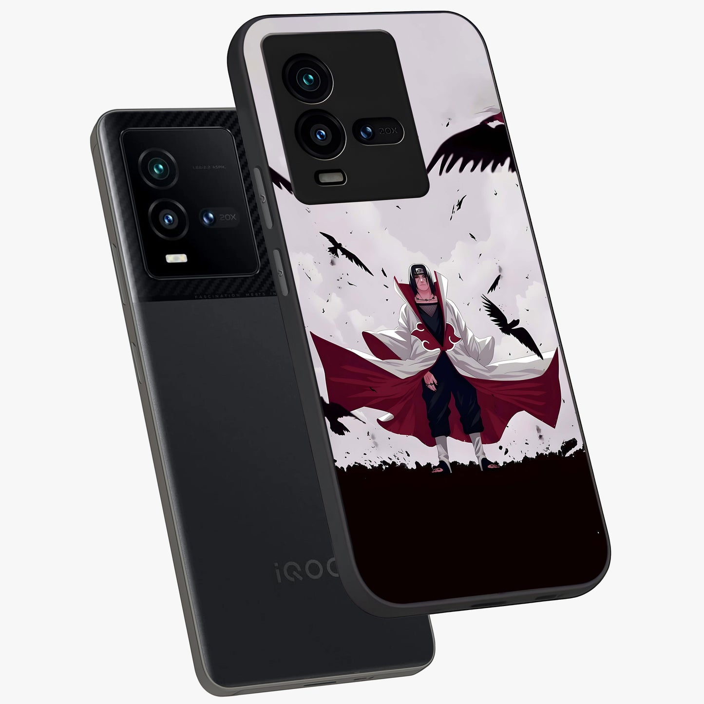Crimson Crow Ascension Glass Case displayed in angled mockup highlighting powerful crow illustration with dark crimson aesthetic.