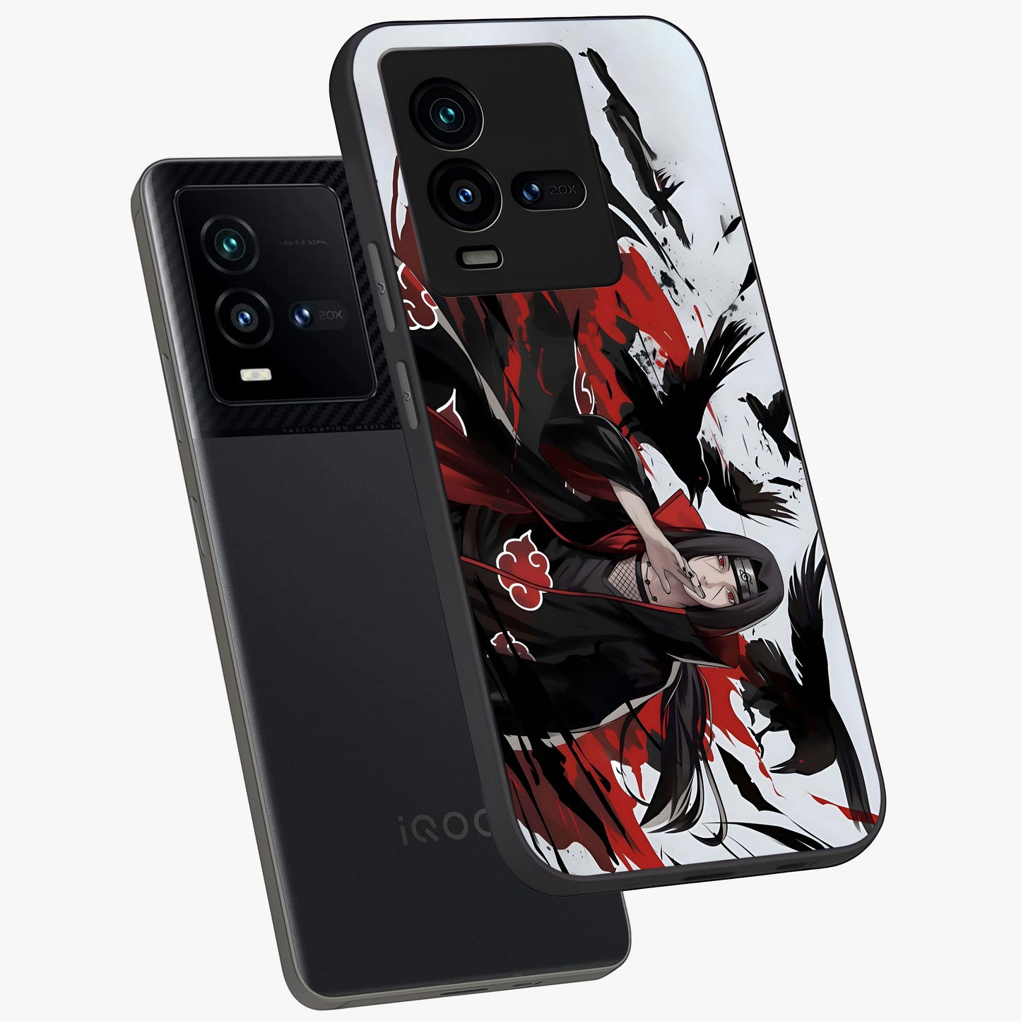 Crimson Crow Illusion Glass Case displayed in angled mockup highlighting mysterious crow graphic with dark aesthetic style.