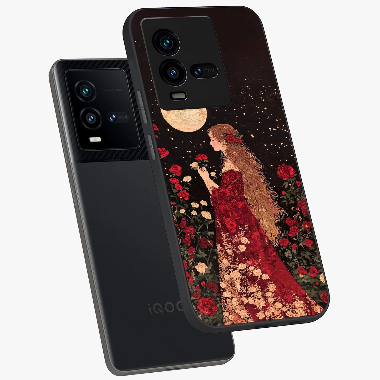 Crimson Dreams Glass Case displayed in angled mockup highlighting soft crimson aesthetic design with artistic theme.