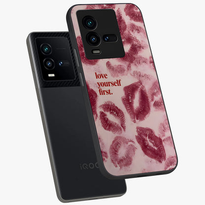 Crimson Kiss Love Glass Case displayed in angled mockup highlighting bold love inspired design with modern aesthetic style.