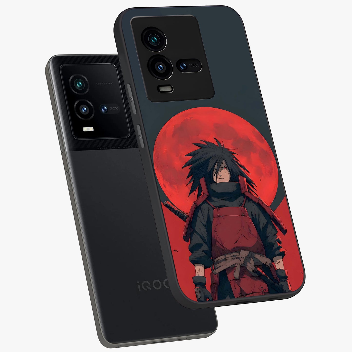 Crimson Moon Warlord Glass Case displayed in angled mockup highlighting dramatic crimson moon design with fantasy aesthetic.