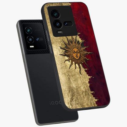 Crimson Sun Majesty Glass Case displayed in angled mockup highlighting majestic crimson sun design with bold aesthetic style.