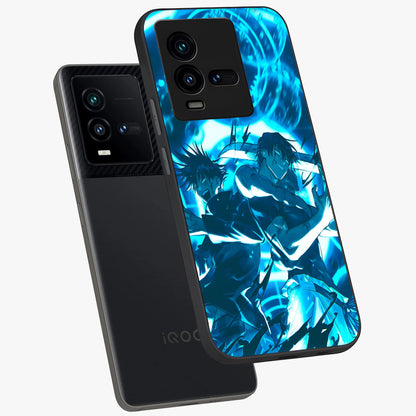 Cursed Energy Clash Glass Case displayed in angled mockup highlighting powerful battle inspired graphic with anime style aesthetic.