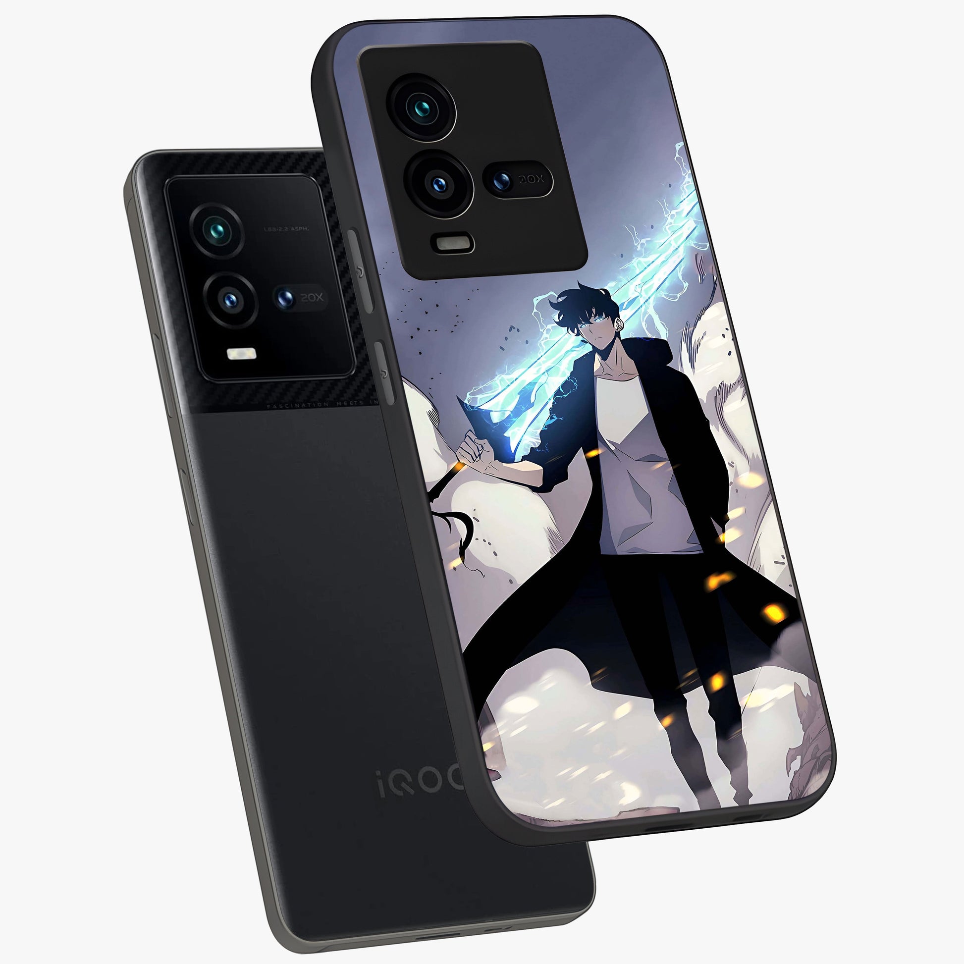 Dark Lightning Anime Warrior Glass Case displayed in angled mockup highlighting powerful lightning themed anime illustration.