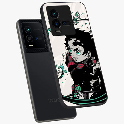 Demon Slayer Glass Case displayed in angled mockup highlighting dramatic anime character design with action aesthetic.