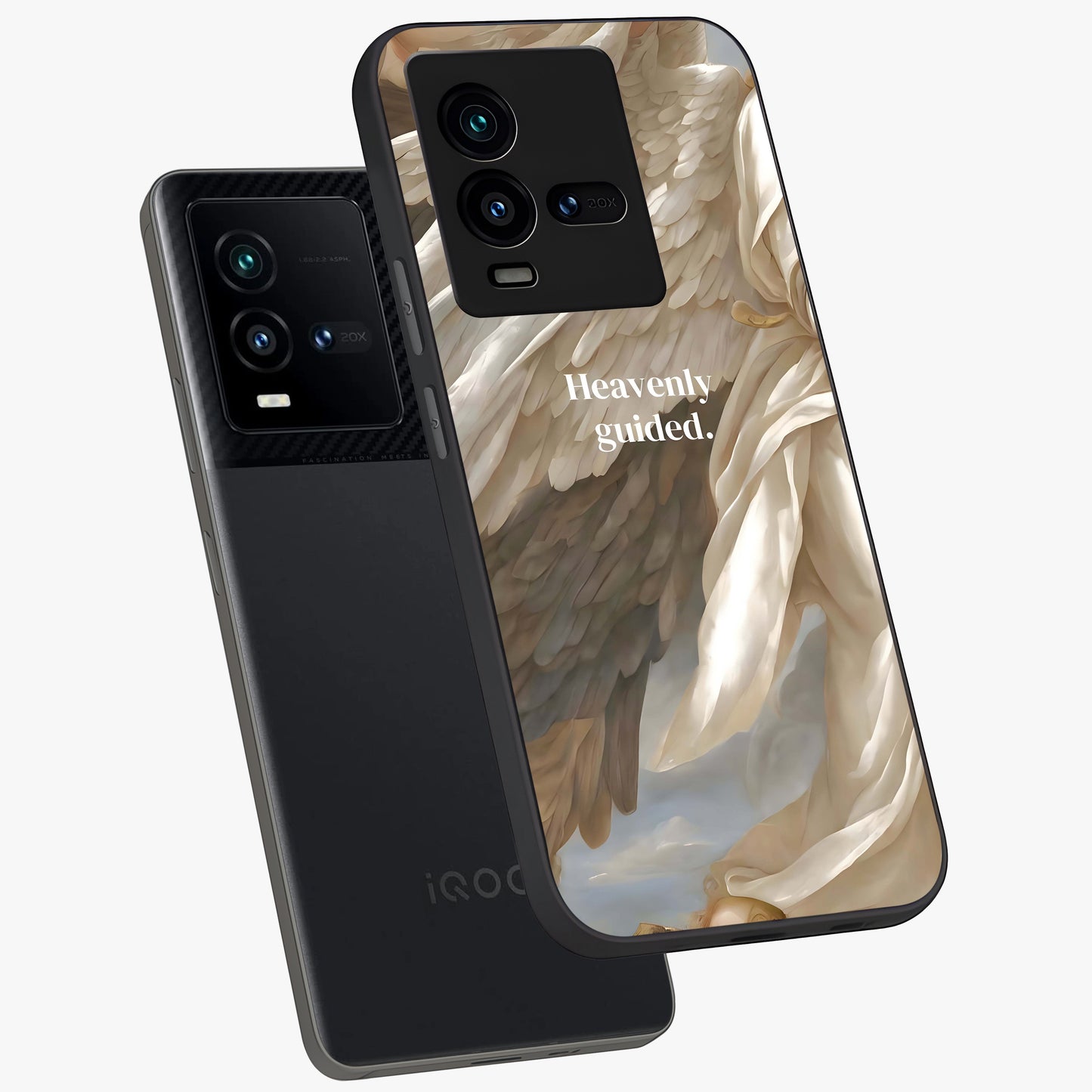 Divine Winged Grace Glass Case displayed in angled mockup highlighting graceful wing design with divine aesthetic style.