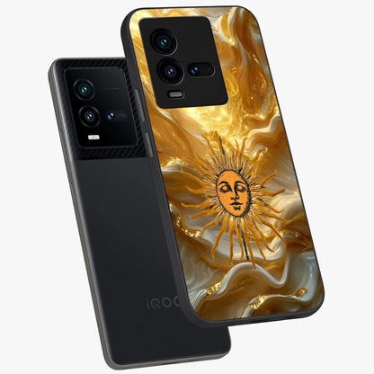 Eternal Golden Glow Glass Case displayed in angled mockup highlighting glowing golden aesthetic design with elegant style.