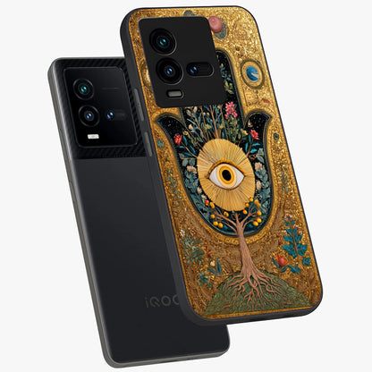 Ethereal Evil Eye Glass Case displayed in angled mockup highlighting protective evil eye symbol with spiritual aesthetic design.