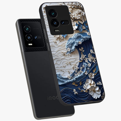 Floral Wave Origami Glass Case displayed in angled mockup highlighting geometric origami flower design with modern aesthetic style.