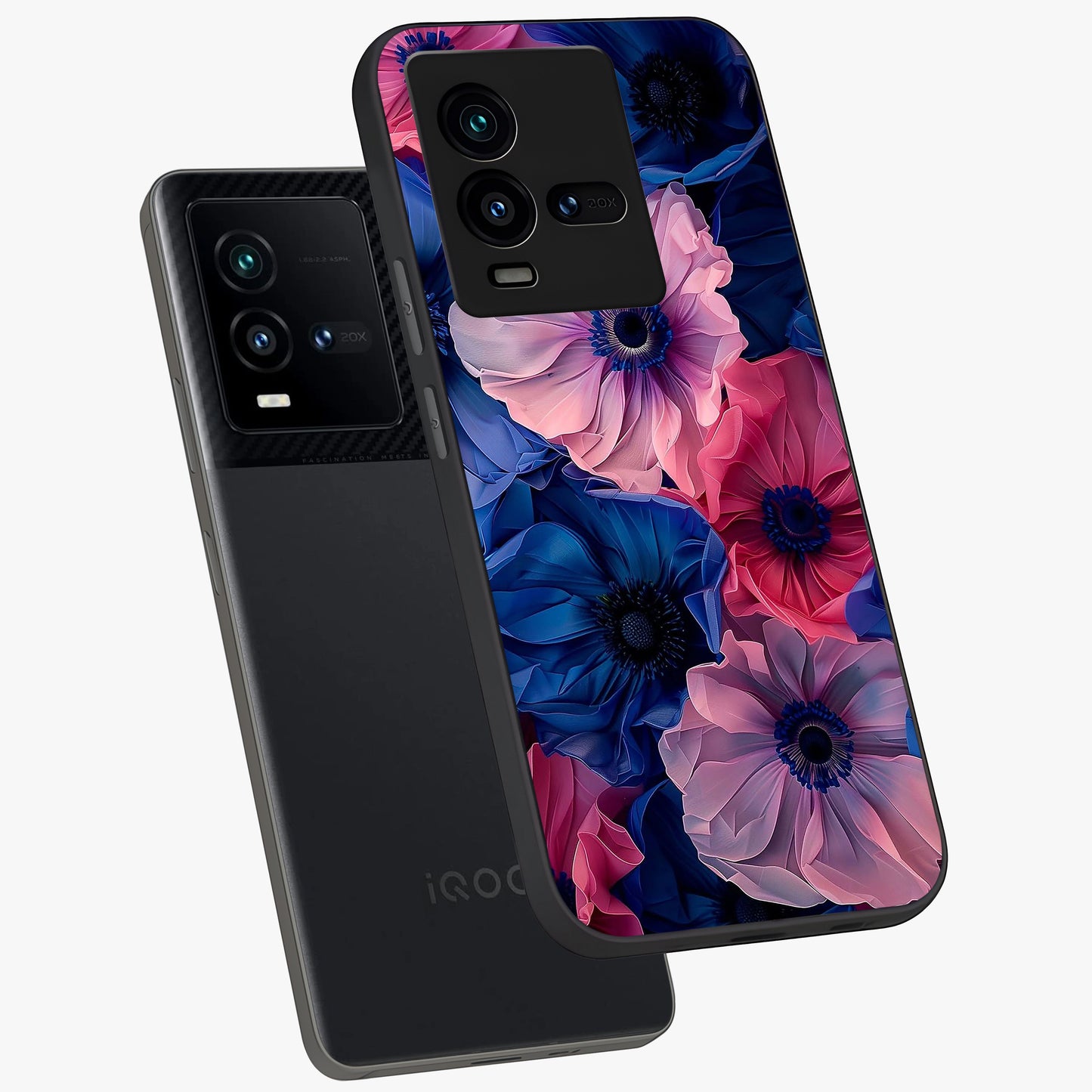 Flower Paper Art Pattern Glass Case displayed in angled mockup highlighting layered paper flower design with artistic aesthetic.