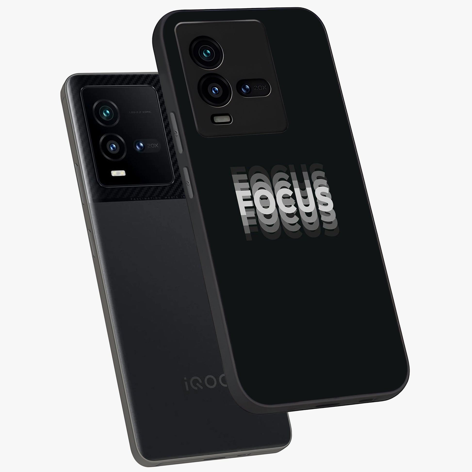 Focus Mode On Glass Case displayed in angled mockup highlighting clean minimal text artwork with modern aesthetic style.
