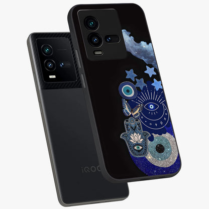 Galactic Charm Cluster Glass Case displayed in angled mockup highlighting luminous galaxy inspired design with dreamy aesthetic.