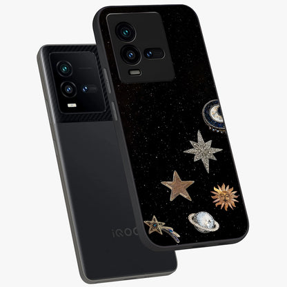 Galactic Charm Glow Glass Case displayed in angled mockup highlighting luminous galaxy inspired design with dreamy aesthetic.