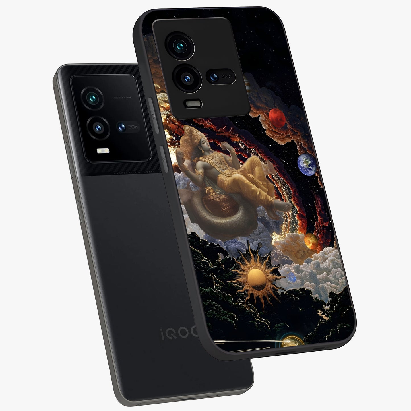Galactic Divine God Glass Case displayed in angled mockup highlighting powerful celestial deity illustration with galactic aesthetic.