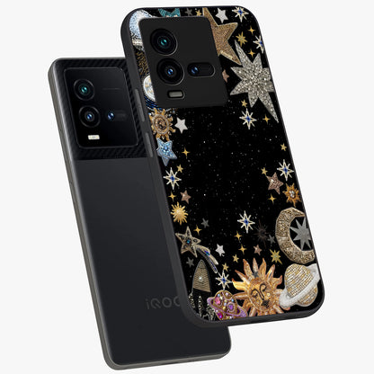 Galactic Jewel Stars Glass Case displayed in angled mockup highlighting shining celestial star design with cosmic aesthetic style.