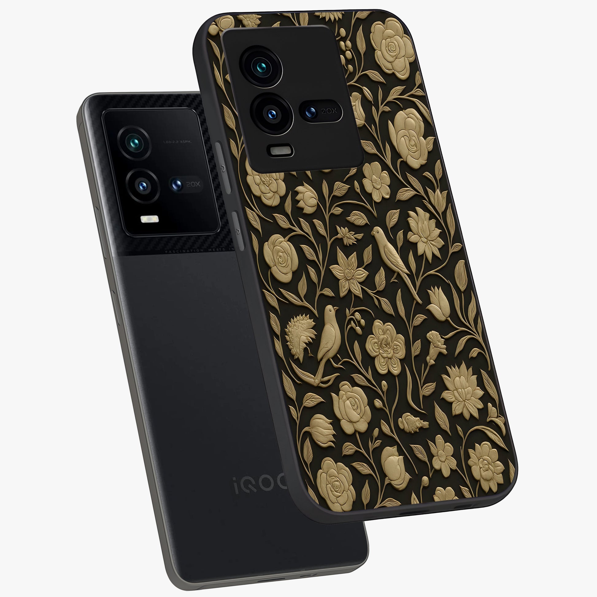 Golden Evil Eye Mandala Glass Case displayed in angled mockup highlighting protective evil eye symbol with golden mandala design.