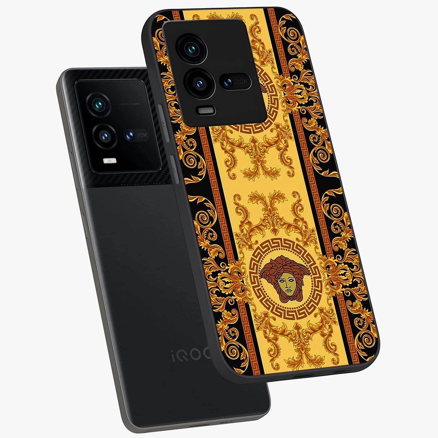 Golden Lotus Glow Glass Case displayed in angled mockup highlighting radiant lotus illustration with spiritual aesthetic.