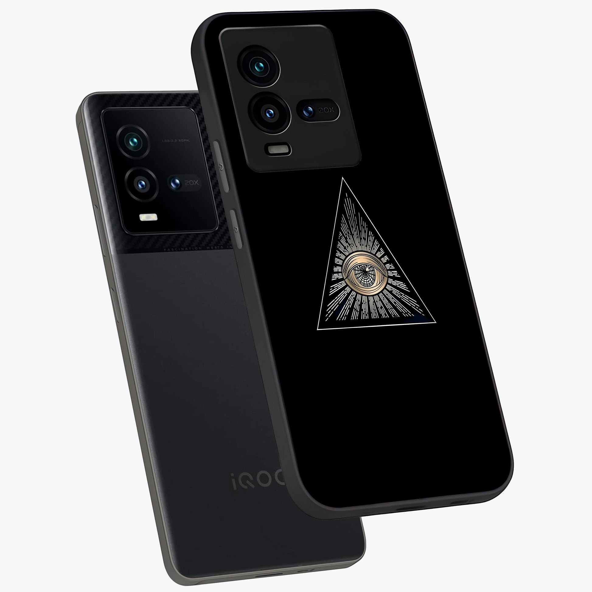Illuminati Evil Glass Case displayed in angled mockup highlighting dark occult inspired design with bold aesthetic style.