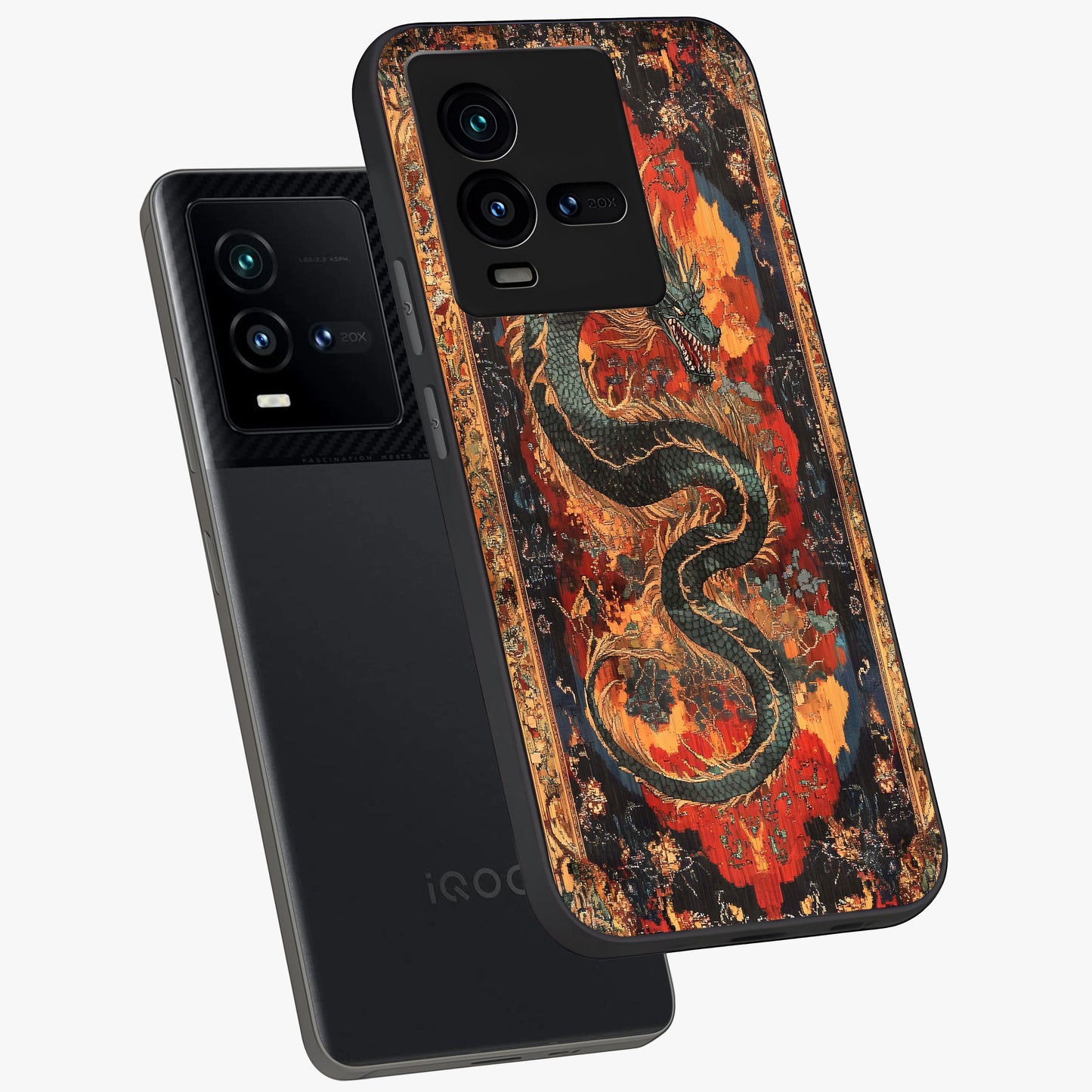Inferno Dragon Soul Glass Case displayed in angled mockup highlighting powerful dragon illustration with inferno aesthetic.