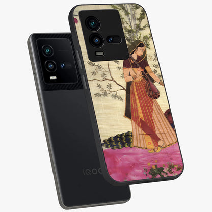 Lady With Veena Art Glass Case displayed in angled mockup highlighting graceful musical illustration with cultural artistic aesthetic.