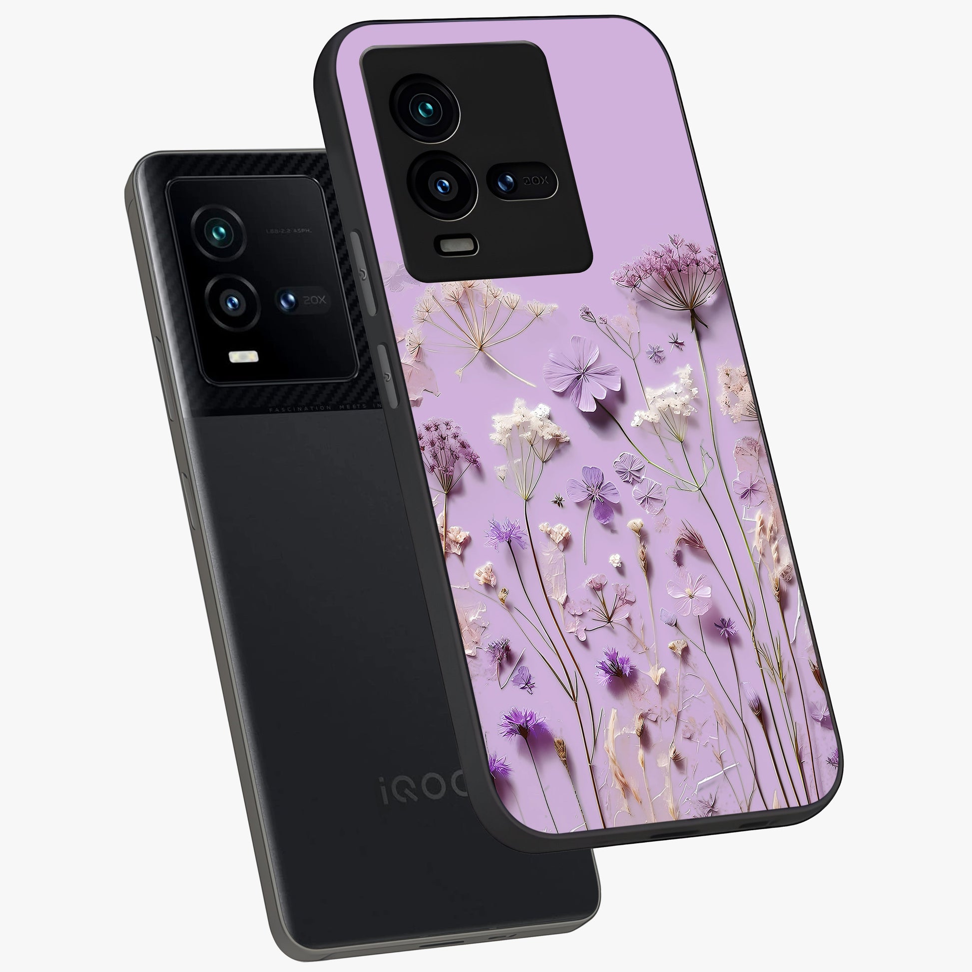 Lavender Blossom Dream Glass Case displayed in angled mockup highlighting dreamy lavender flower design with calming aesthetic style.