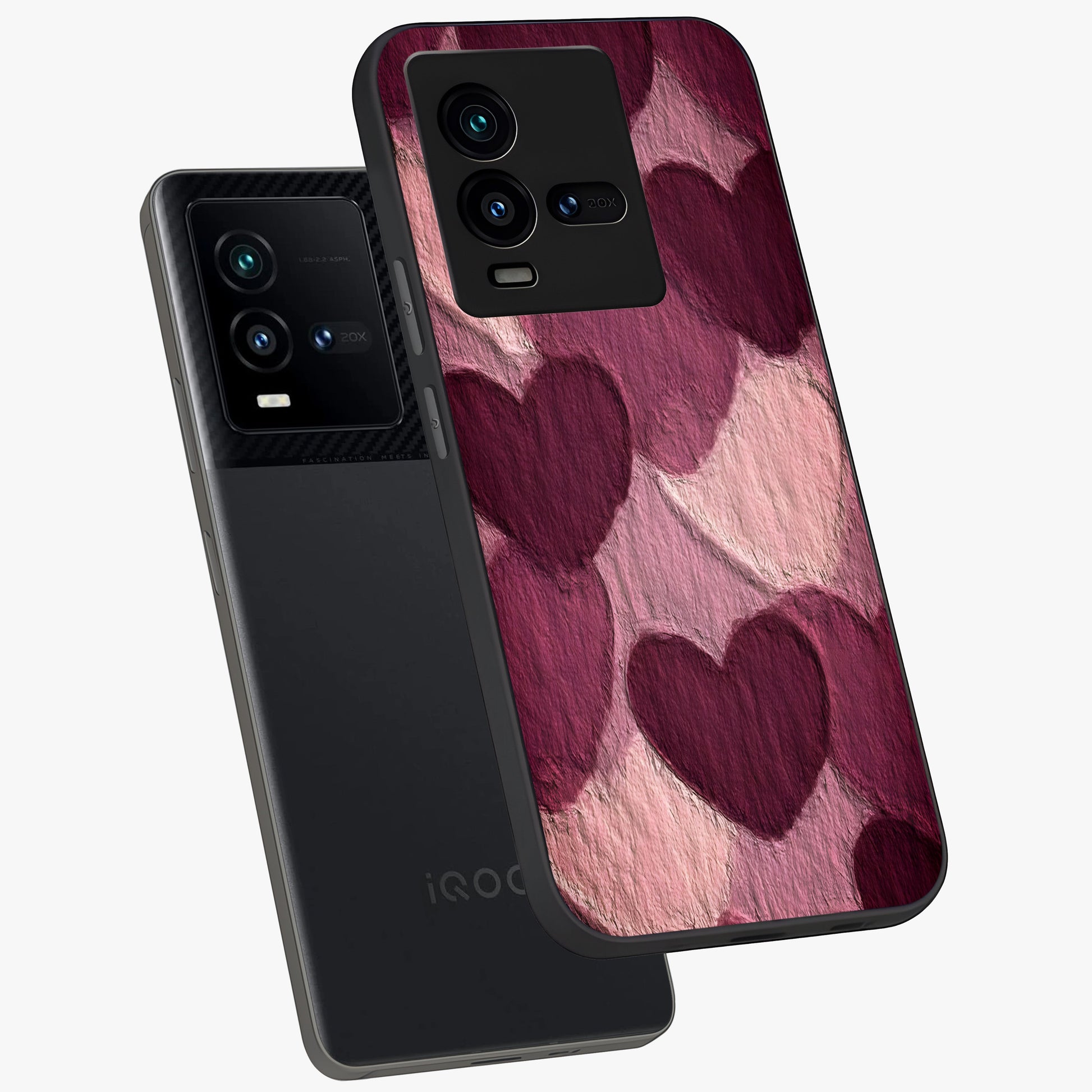 Layered Paper Hearts Glass Case displayed in angled mockup highlighting creative paper craft heart design with romantic aesthetic.