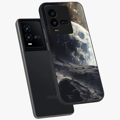 Lunar Horizon Glow Glass Case displayed in angled mockup highlighting celestial moon design with dreamy night aesthetic.