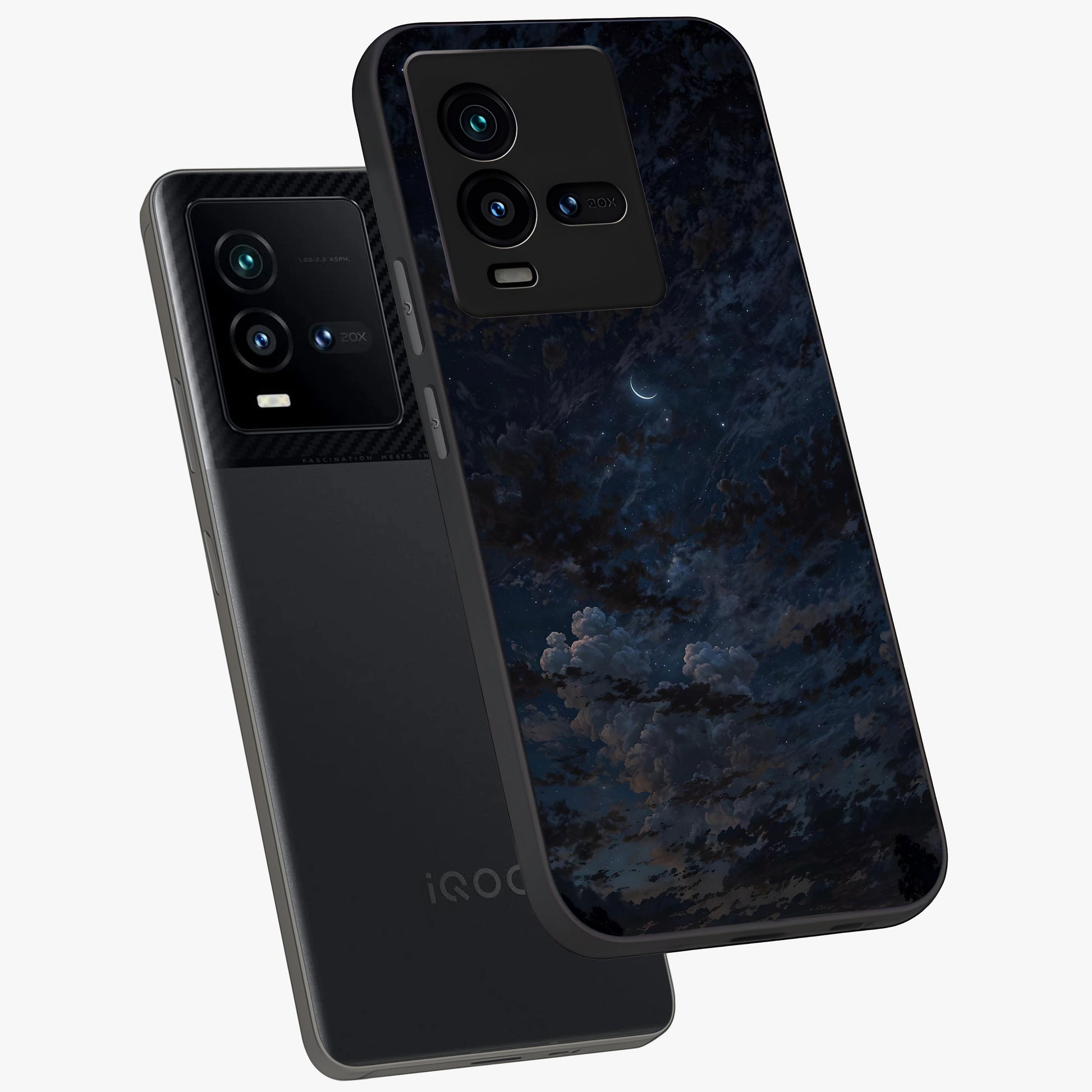 Lunar Veil Silence Glass Case displayed in angled mockup highlighting soft lunar design with peaceful celestial aesthetic.