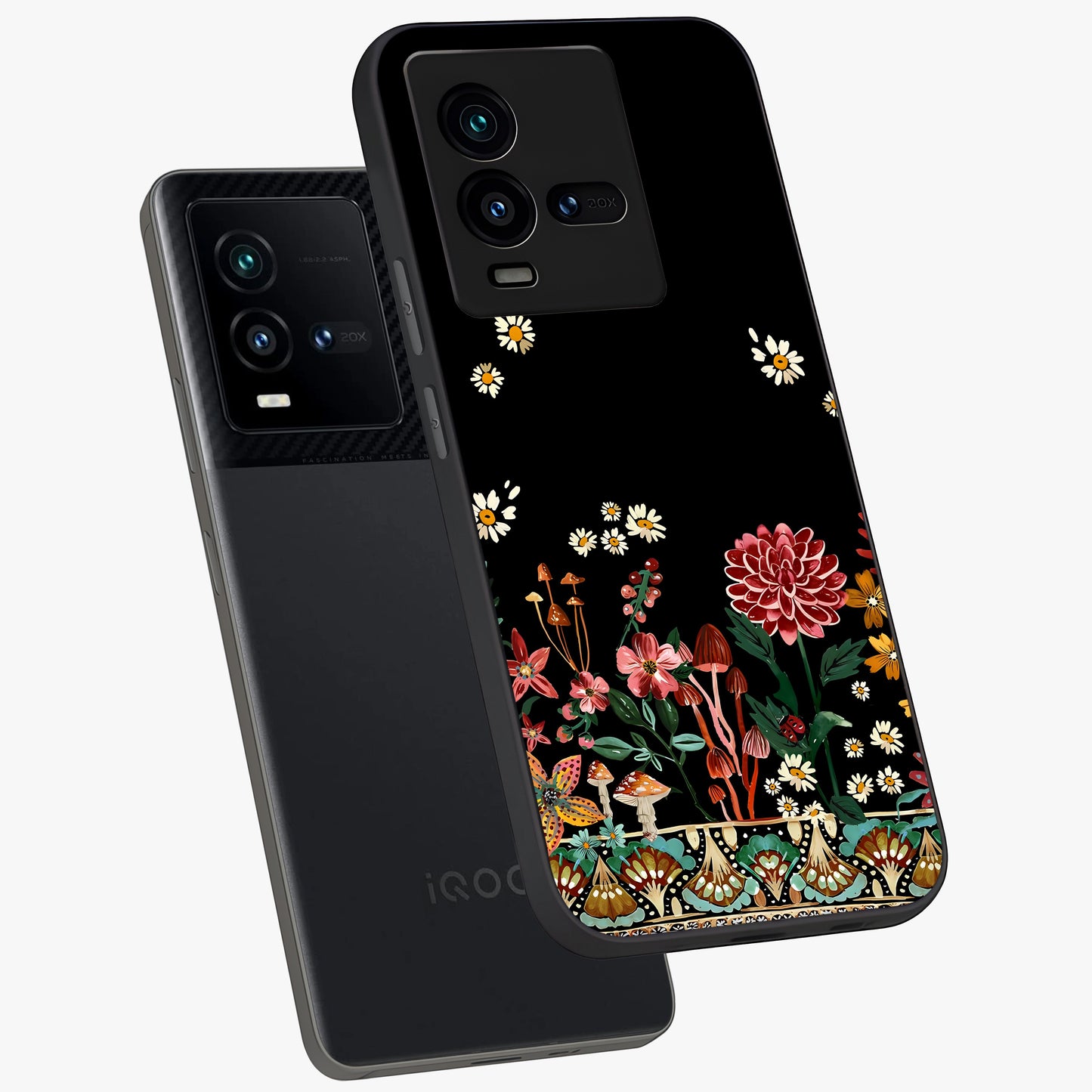 Midnight Bloom Pattern Glass Case displayed in angled mockup highlighting elegant flower design with midnight aesthetic style.