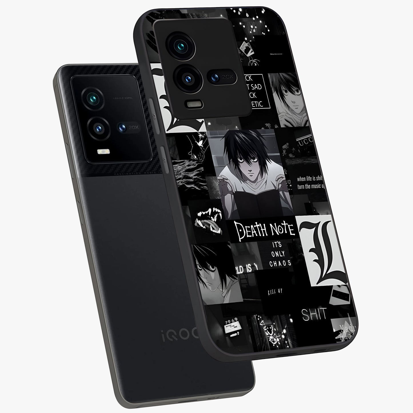 Midnight Chaos Mind Glass Case displayed in angled mockup highlighting chaotic artistic design with dramatic midnight aesthetic.
