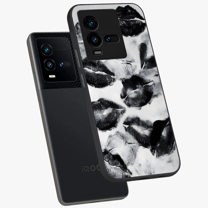 Midnight Kiss Marks Glass Case displayed in angled mockup highlighting playful romantic design with bold midnight aesthetic.