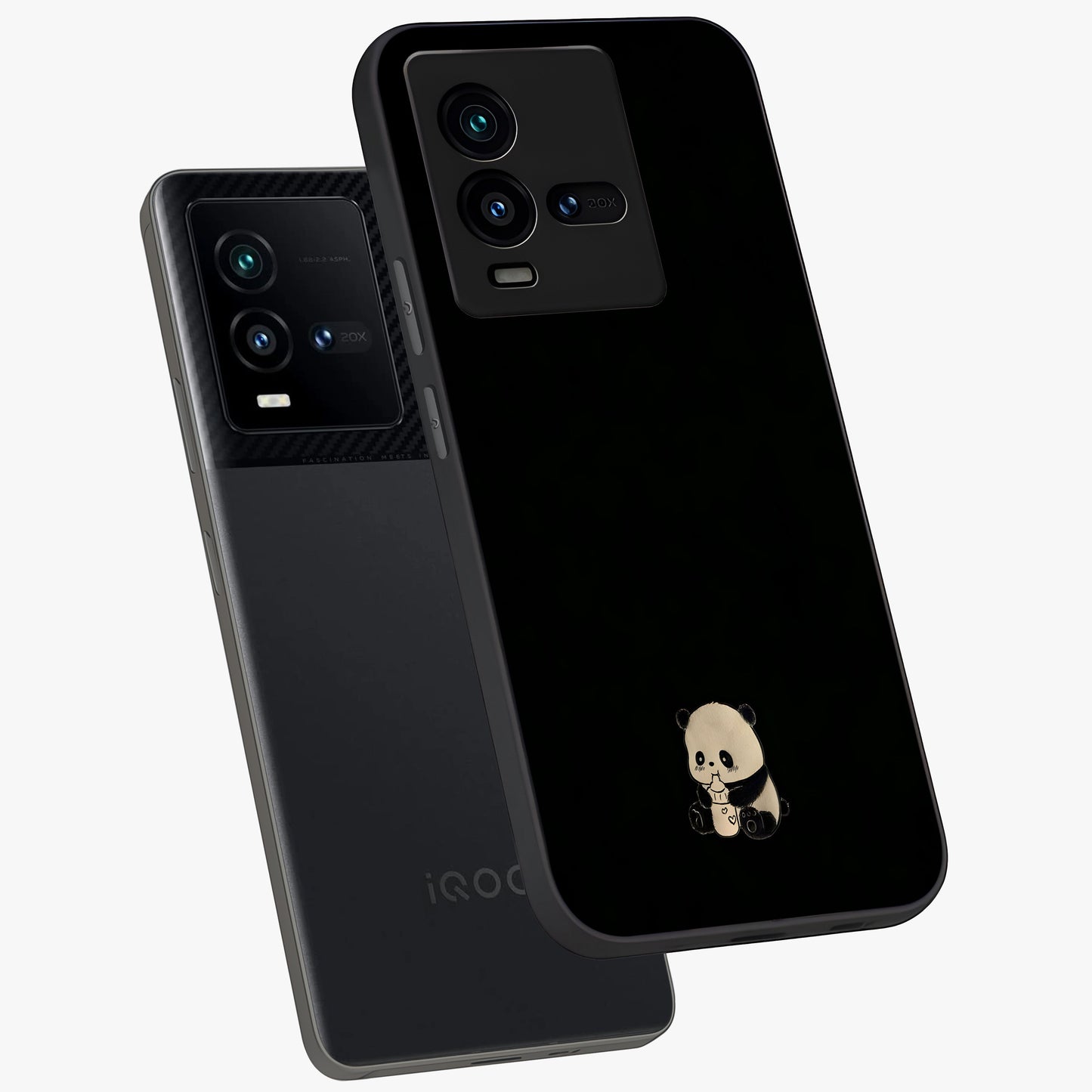Midnight Panda Love Glass Case displayed in angled mockup highlighting adorable panda illustration with midnight aesthetic.