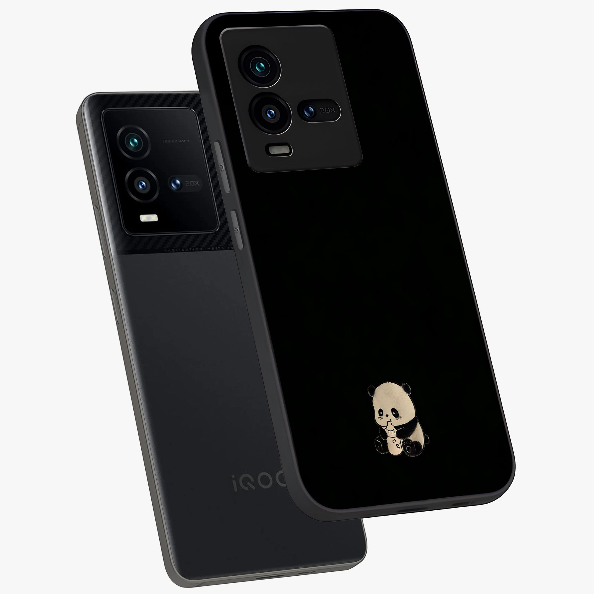 Midnight Panda Love Glass Case displayed in angled mockup highlighting adorable panda illustration with midnight aesthetic.