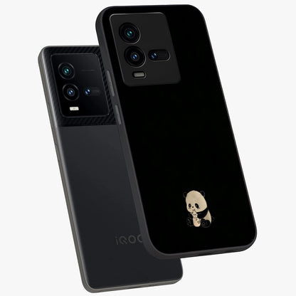 Midnight Panda Love Glass Case displayed in angled mockup highlighting adorable panda illustration with midnight aesthetic.