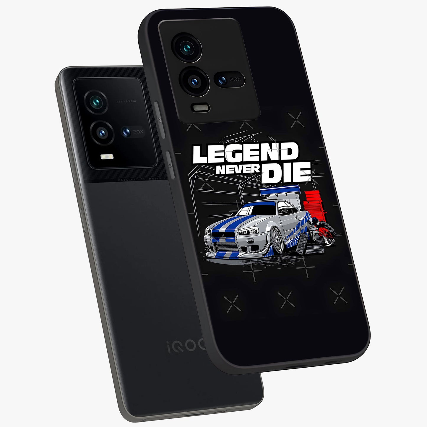 Midnight Racing Legacy Glass Case displayed in angled mockup highlighting dynamic automotive design with bold midnight aesthetic.