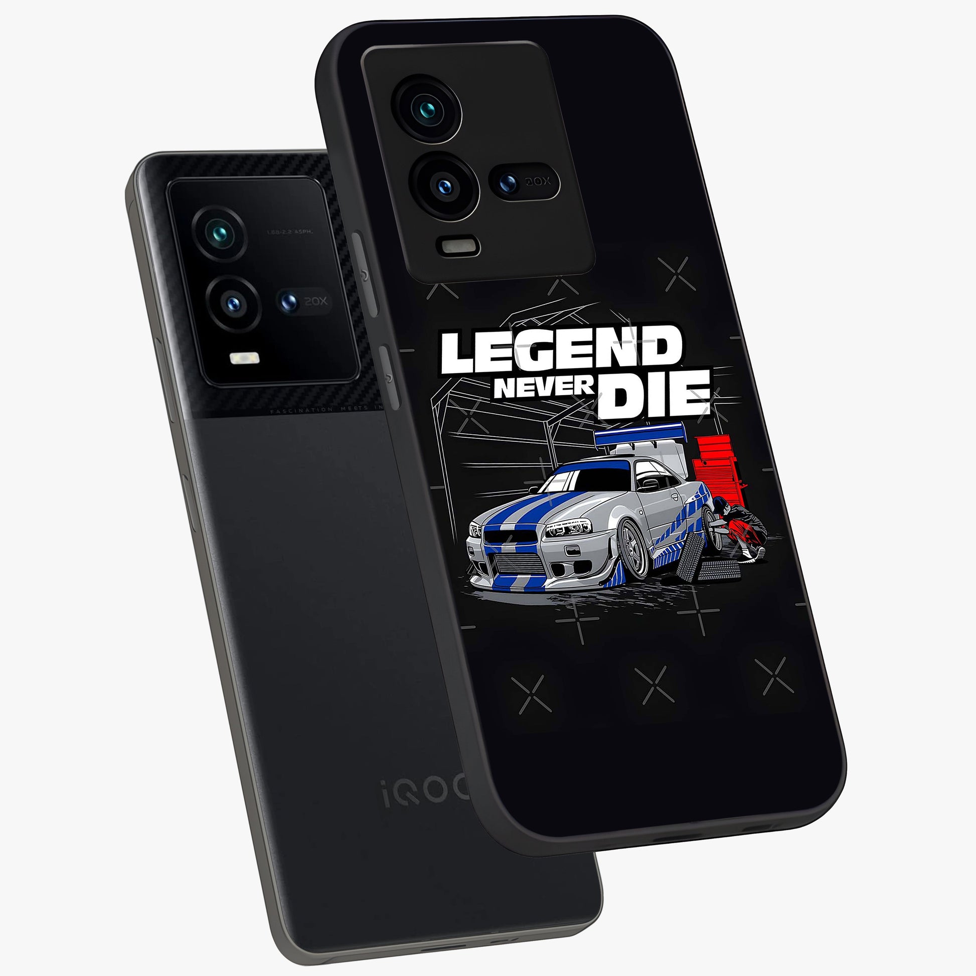Midnight Racing Legacy Glass Case displayed in angled mockup highlighting dynamic automotive design with bold midnight aesthetic.