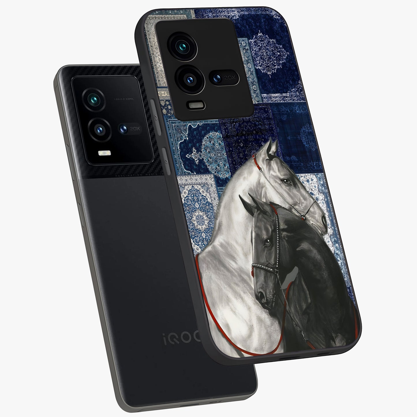Midnight Stallion Blues Glass Case displayed in angled mockup highlighting powerful stallion illustration with deep midnight tones.