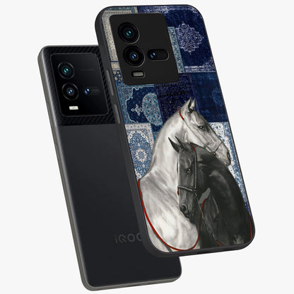 Midnight Stallion Blues Glass Case displayed in angled mockup highlighting powerful stallion illustration with deep midnight tones.