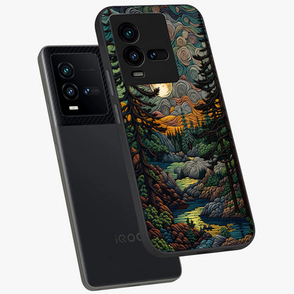 Moonlight Forest Dream Glass Case displayed in angled mockup highlighting dreamy forest design with glowing moon aesthetic.