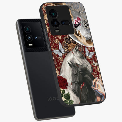 Moonlit Royal Stallion Glass Case displayed in angled mockup highlighting powerful stallion illustration with royal night aesthetic.