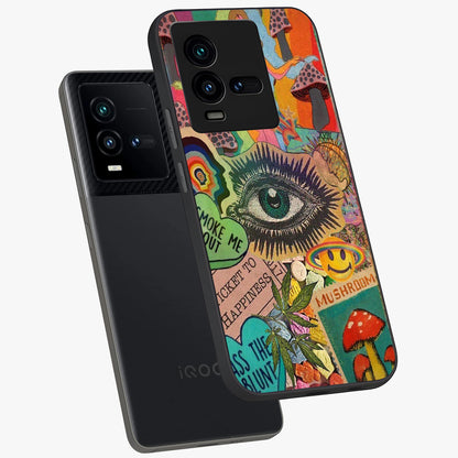 Mystic Eye Wonderland Glass Case displayed in angled mockup highlighting magical eye illustration with dreamy aesthetic.
