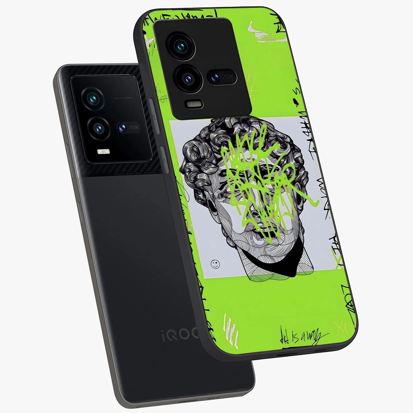 Neo Graffiti Rebellion Glass Case displayed in angled mockup highlighting urban street art design with rebellious aesthetic.