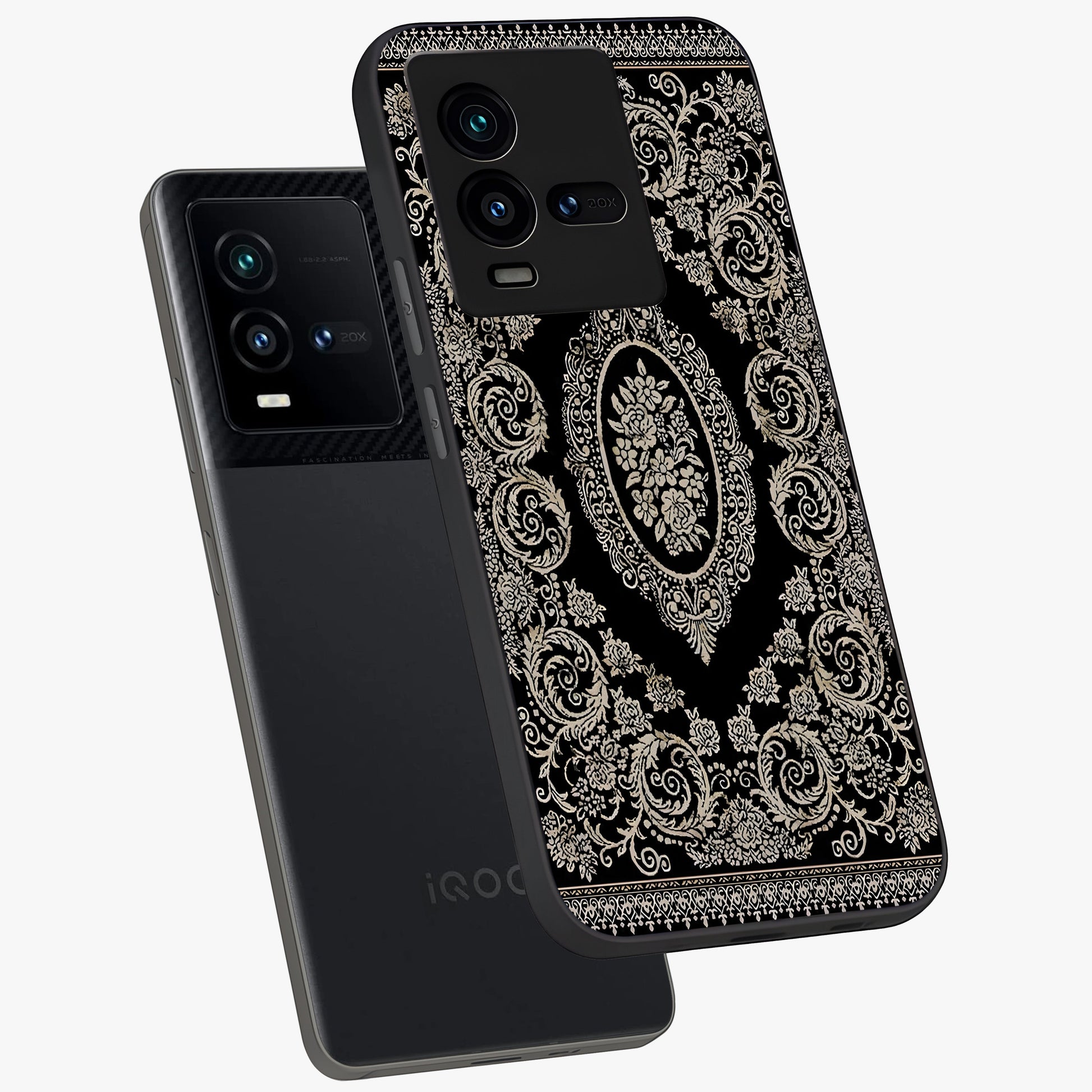 Noir Bloom Elegance Glass Case displayed in angled mockup highlighting refined flower design with stylish noir aesthetic.