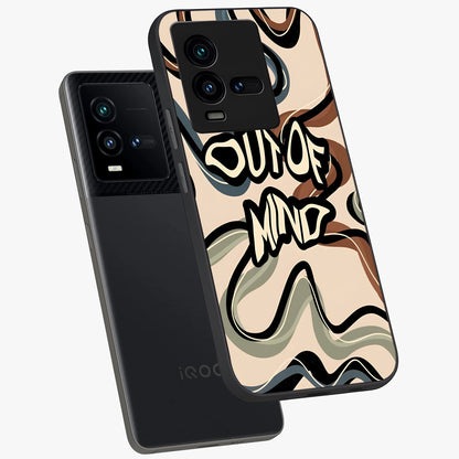 Out Of Mind Glass Case displayed in angled mockup highlighting bold statement design with modern artistic aesthetic.