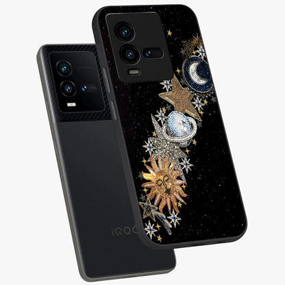 Pearls Universe Object Glass Case displayed in angled mockup highlighting celestial pearl design with dreamy aesthetic.