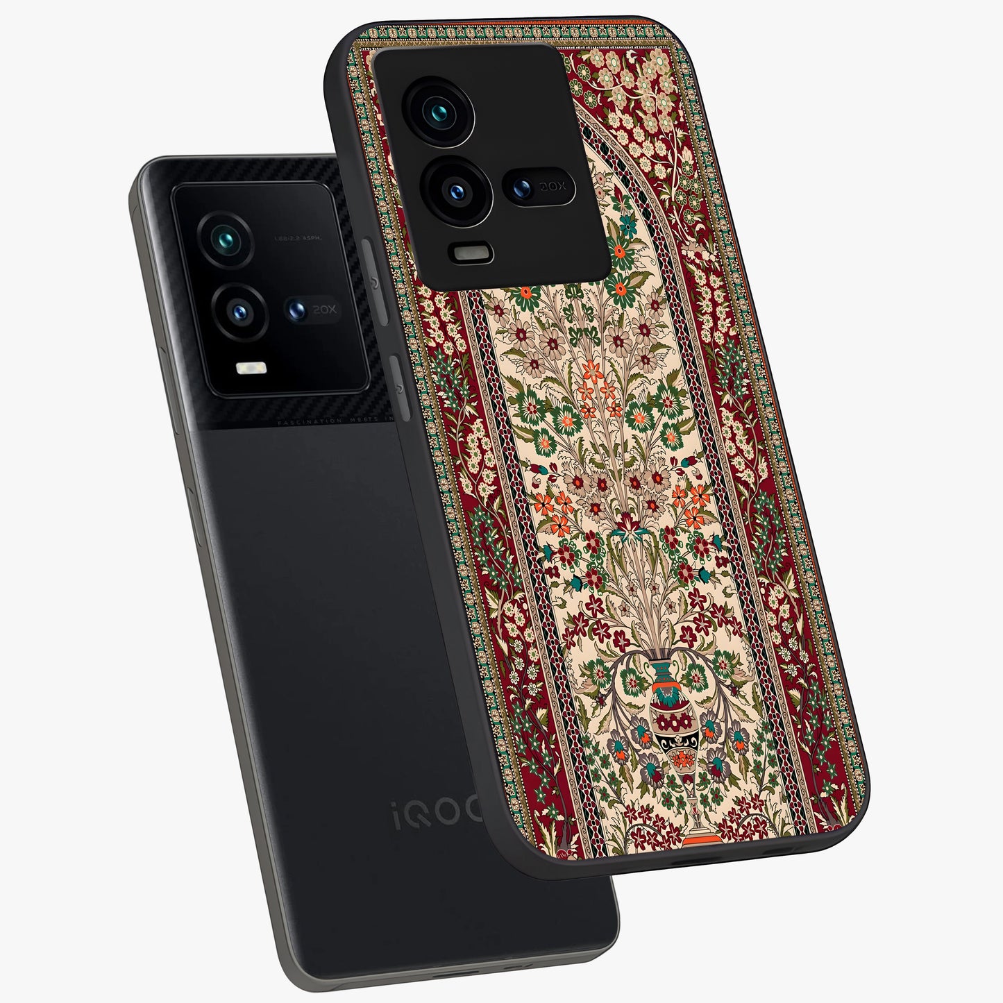 Persian Inspired Glass Case displayed in angled mockup highlighting intricate traditional design with elegant cultural aesthetic.
